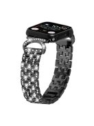 Bling Band Watch Strap for Apple Watch Series 10 42mm / 9 8 7 41mm / SE (2023) SE (2022) SE 6 5 4 40mm / 3 2 1 38mm Rhinestone Decor Stainless Steel 5-Bead Watch Strap - Black