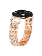 Bling Band Watch Strap for Apple Watch Series 10 42mm / 9 8 7 41mm / SE (2023) SE (2022) SE 6 5 4 40mm / 3 2 1 38mm Rhinestone Decor Stainless Steel 5-Bead Watch Strap - Rose Gold