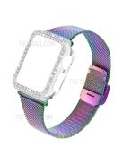 Buckle Closure Milanese Smart Watch Wristband + Rhinestone Watch Protective Case Replacement Bracelet for Apple Watch SE 44mm / SE (2022) 44mm / Series 6 / 5 / 4 44mm - Multi-color