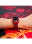 Buckle Closure Milanese Wristband + Rhinestone Watch Protective Cover Watch Strap Replacement Bracelet for Apple Watch Series 7 45mm - Red