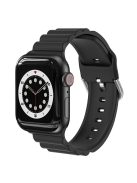 Business Horizontal Stripes Adjustable Silicone Watch Band Strap for Apple Watch Series 10 46mm / Ultra 2 Ultra 49mm / 9 8 7 45mm / SE (2023) SE (2022) SE 6 5 4 44mm / 3 2 1 42mm - Black