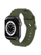 Business Horizontal Stripes Adjustable Silicone Watch Band Strap for Apple Watch Series 10 46mm / Ultra 2 Ultra 49mm / 9 8 7 45mm / SE (2023) SE (2022) SE 6 5 4 44mm / 3 2 1 42mm - Blackish Green