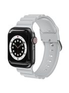 Business Horizontal Stripes Adjustable Silicone Watch Band Strap for Apple Watch Series 10 46mm / Ultra 2 Ultra 49mm / 9 8 7 45mm / SE (2023) SE (2022) SE 6 5 4 44mm / 3 2 1 42mm - Grey