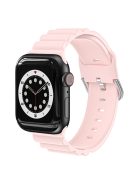 Business Horizontal Stripes Adjustable Silicone Watch Band Strap for Apple Watch Series 10 46mm / Ultra 2 Ultra 49mm / 9 8 7 45mm / SE (2023) SE (2022) SE 6 5 4 44mm / 3 2 1 42mm - Light Pink