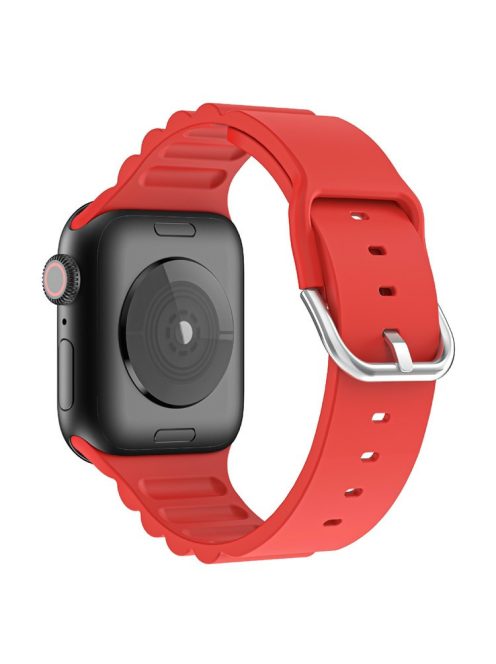 Business Horizontal Stripes Adjustable Silicone Watch Band Strap for Apple Watch Series 10 46mm / Ultra 2 Ultra 49mm / 9 8 7 45mm / SE (2023) SE (2022) SE 6 5 4 44mm / 3 2 1 42mm - Red