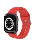 Business Horizontal Stripes Adjustable Silicone Watch Band Strap for Apple Watch Series 10 46mm / Ultra 2 Ultra 49mm / 9 8 7 45mm / SE (2023) SE (2022) SE 6 5 4 44mm / 3 2 1 42mm - Red