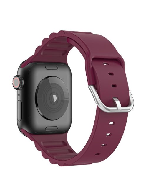 Business Horizontal Stripes Adjustable Silicone Watch Band Strap for Apple Watch Series 10 46mm / Ultra 2 Ultra 49mm / 9 8 7 45mm / SE (2023) SE (2022) SE 6 5 4 44mm / 3 2 1 42mm - Wine Red