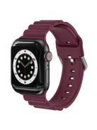 Business Horizontal Stripes Adjustable Silicone Watch Band Strap for Apple Watch Series 10 46mm / Ultra 2 Ultra 49mm / 9 8 7 45mm / SE (2023) SE (2022) SE 6 5 4 44mm / 3 2 1 42mm - Wine Red