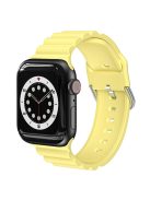 Business Horizontal Stripes Adjustable Silicone Watch Band Strap for Apple Watch Series 10 46mm / Ultra 2 Ultra 49mm / 9 8 7 45mm / SE (2023) SE (2022) SE 6 5 4 44mm / 3 2 1 42mm - Yellow