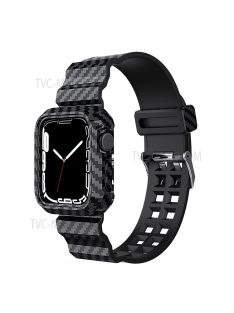   Carbon Fiber Texture 20mm Soft TPU Watch Band Skin-Friendly Band Strap for Apple Watch Series 7 45mm - Black