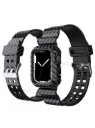 Carbon Fiber Texture 20mm Soft TPU Watch Band Skin-Friendly Band Strap for Apple Watch Series 7 45mm - Black