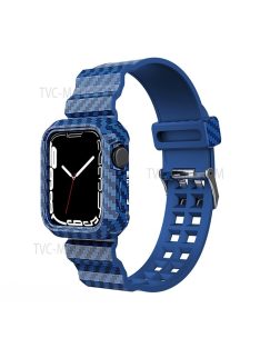   Carbon Fiber Texture 20mm Soft TPU Watch Band Skin-Friendly Band Strap for Apple Watch Series 7 45mm - Blue