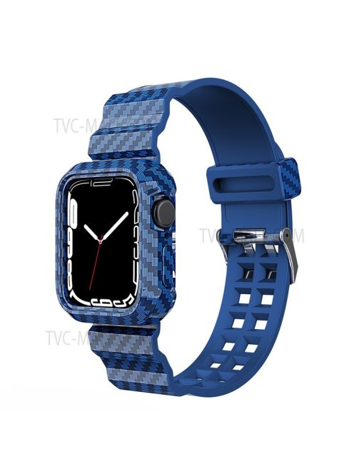 Carbon Fiber Texture 20mm Soft TPU Watch Band Skin-Friendly Band Strap for Apple Watch Series 7 45mm - Blue