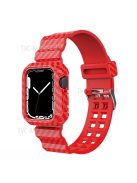 Carbon Fiber Texture 20mm Soft TPU Watch Band Skin-Friendly Band Strap for Apple Watch Series 7 45mm - Red