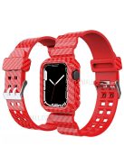 Carbon Fiber Texture 20mm Soft TPU Watch Band Skin-Friendly Band Strap for Apple Watch Series 7 45mm - Red