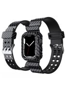 Carbon Fiber Texture 20mm TPU Watch Band Shockproof Rugged Sports Replacement Strap for Apple Watch Series 7 41mm - Black