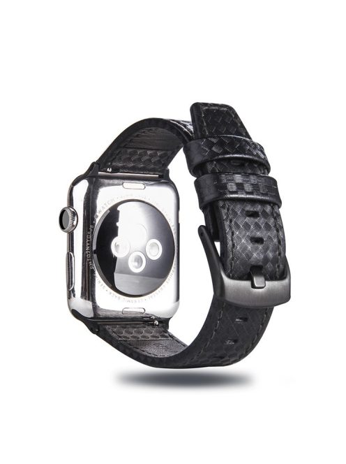 Carbon Fiber Texture Genuine Leather Wrist Watch Band for Apple Watch Series 10 42mm / 9 8 7 41mm / SE (2023) SE (2022) SE 6 5 4 40mm / 3 2 1 38mm - All Black