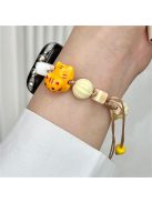 Cartoon Cat Ceramic Beads Strap for Apple Watch Series 10 42mm / 9 8 7 41mm / SE (2023) SE (2022) SE 6 5 4 40mm / 3 2 1 38mm Drawstring Bracelet - Orange