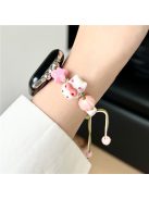 Cartoon Cat Ceramic Beads Strap for Apple Watch Series 10 42mm / 9 8 7 41mm / SE (2023) SE (2022) SE 6 5 4 40mm / 3 2 1 38mm Drawstring Bracelet - Pink