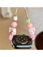 Cartoon Cat Ceramic Beads Strap for Apple Watch Series 10 42mm / 9 8 7 41mm / SE (2023) SE (2022) SE 6 5 4 40mm / 3 2 1 38mm Drawstring Bracelet - Pink