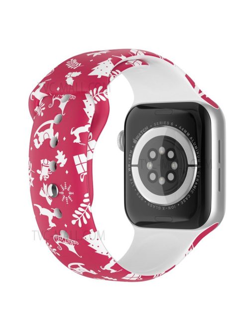 Christmas Pattern Printing Smart Watch Band Silicone Wrist Strap for Apple Watch Series 10 42mm / 9 8 7 41mm / 6 5 4 SE SE (2022) SE (2023) 40mm / 3 2 1 38mm, Size L - Christmas Pattern