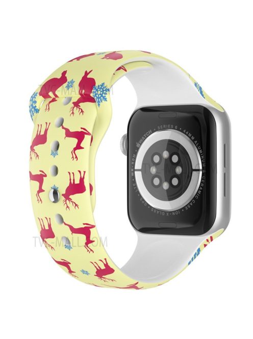 Christmas Pattern Printing Smart Watch Band Silicone Wrist Strap for Apple Watch Series 10 42mm / 9 8 7 41mm / 6 5 4 SE SE (2022) SE (2023) 40mm / 3 2 1 38mm, Size L - Christmas Reindeer