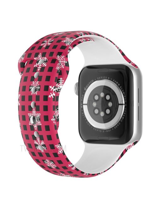 Christmas Pattern Printing Smart Watch Band Silicone Wrist Strap for Apple Watch Series 10 42mm / 9 8 7 41mm / 6 5 4 SE SE (2022) SE (2023) 40mm / 3 2 1 38mm, Size L - Snowflake / Plaid