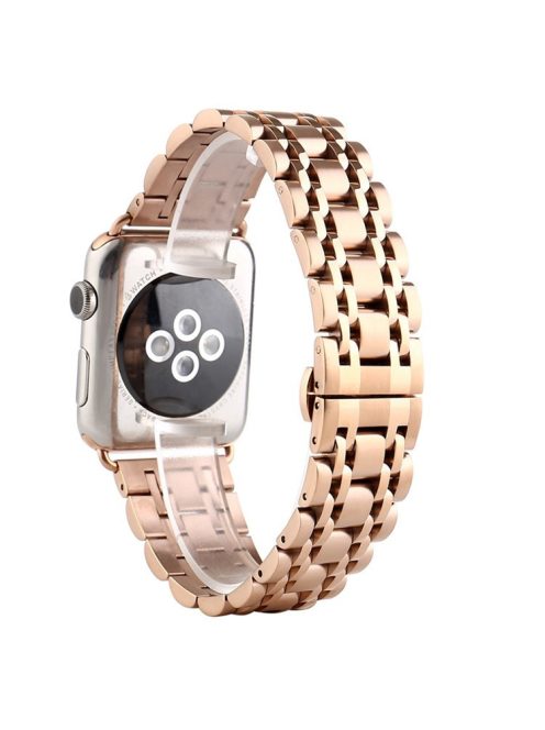 Classic Seven Beads Stainless Steel Wristwatch Band for Apple Watch Series 10 46mm / Ultra 2 Ultra 49mm / 9 8 7 45mm / SE (2023) SE (2022) SE 6 5 4 44mm / 3 2 1 42mm - Rose Gold