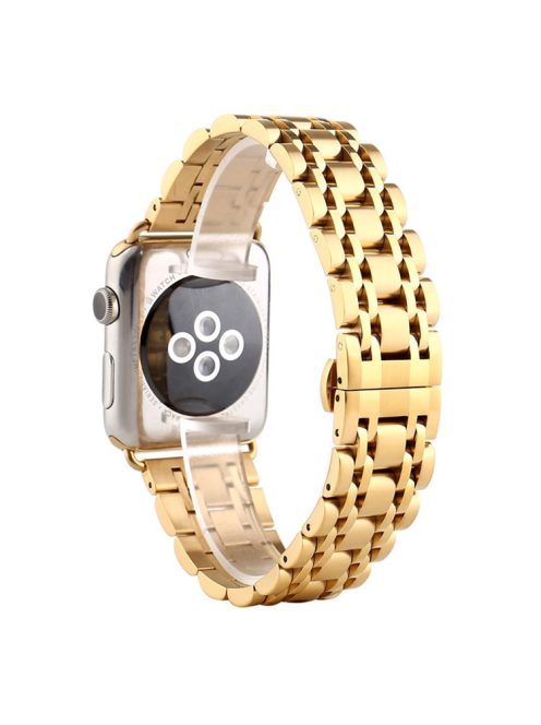 Classic Seven Beads Stainless Steel Wristwatch Band Replacement for Apple Watch Series 10 46mm / Ultra 2 Ultra 49mm / 9 8 7 45mm / SE (2023) SE (2022) SE 6 5 4 44mm / 3 2 1 42mmm - Gold