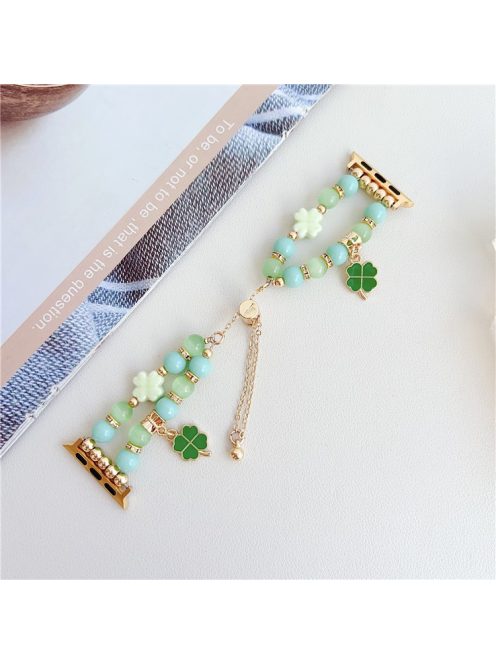 Clover Strap For Apple Watch Series 10 42mm / 9 8 7 41mm / 6 5 4 SE (2023) SE (2022) SE 40mm / 3 2 1 38mm Beaded Bracelet Band - Green