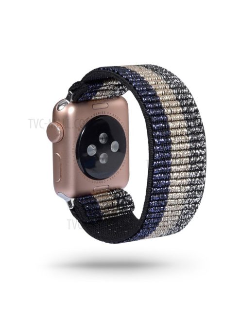 Color Matching Printing Nylon Watch Band for Apple Watch Series 10 42mm / 9 8 7 41mm / 6 5 4 SE SE (2022) SE (2023) 40mm / 3 2 1 38mm - Blue / Gold / Black