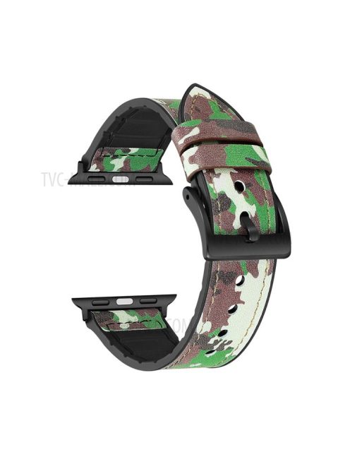 Color PU Leather + Silicone Watch Strap for Apple Watch Series 10 42mm / 9 8 7 41mm / 6 5 4 SE SE (2022) SE (2023) 40mm / 3 2 1 38mm - Camouflage Green