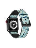 Color PU Leather + Silicone Watch Strap for Apple Watch Series 10 42mm / 9 8 7 41mm / 6 5 4 SE SE (2022) SE (2023) 40mm / 3 2 1 38mm - Cyan Flower Pattern