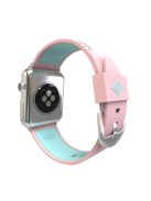 Contrast Color Stripe Flexible Silicone Watch Band for Apple Watch Series 10 42mm / 9 8 7 41mm / SE (2023) SE (2022) SE 6 5 4 40mm / 3 2 1 38mm - Pink Outer / Cyan Inside