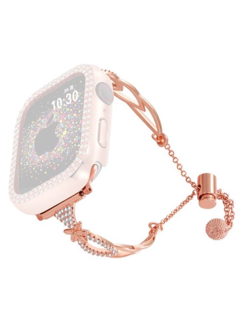 Copper Bracelet for Apple Watch Series 10 42mm / 9 8 7 41mm / SE (2023) SE (2022) SE 6 5 4 40mm / 3 2 1 38mm Rhinestone Decor Watch Strap - Rose Gold