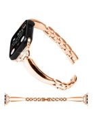 Copper Watch Band for Apple Watch Series 10 42mm / 9 8 7 41mm / SE (2023) SE (2022) SE 6 5 4 40mm / 3 2 1 38mm D-Shaped Rhinestone Decor Bracelet - Rose Gold