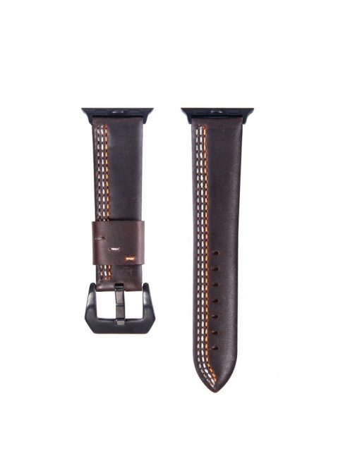 Cowhide Genuine Leather Watch Accessory Strap for Apple Watch Series 10 46mm / Ultra 2 Ultra 49mm / 9 8 7 45mm / SE (2023) SE (2022) SE 6 5 4 44mm / 3 2 1 42mm - Coffee