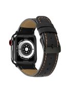 Crackle Texture Genuine Leather Watch Strap for Apple Watch Series 10 46mm / Ultra 2 Ultra 49mm / 9 8 7 45mm / SE (2023) SE (2022) SE 6 5 4 44mm / 3 2 1 42mm - Black