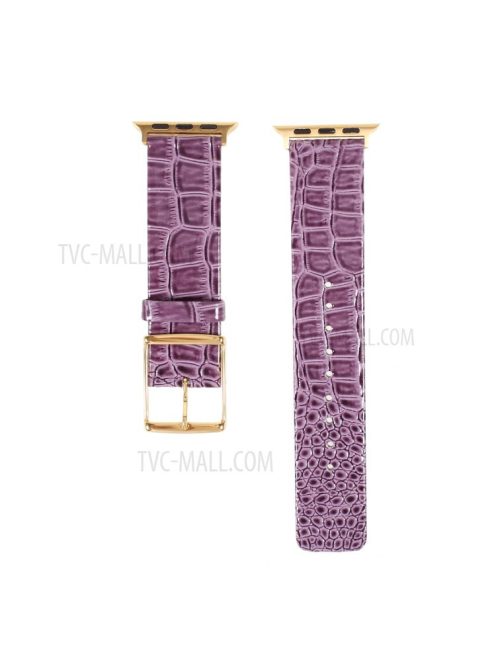 Crocodile Texture Genuine Leather Replacement Watch Band for Apple Watch Series 10 42mm / 9 8 7 41mm / 6 5 4 SE SE (2022) SE (2023) 40mm / 3 2 1 38mm - Purple