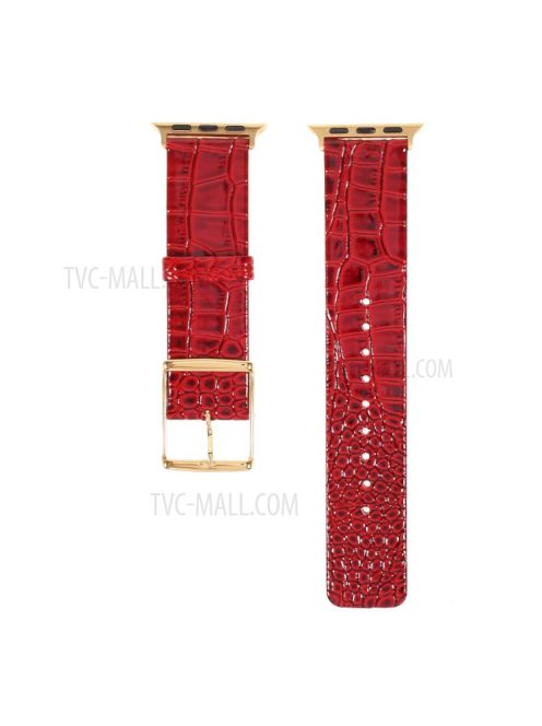 Crocodile Texture Genuine Leather Replacement Watch Band for Apple Watch Series 10 42mm / 9 8 7 41mm / 6 5 4 SE SE (2022) SE (2023) 40mm / 3 2 1 38mm - Red