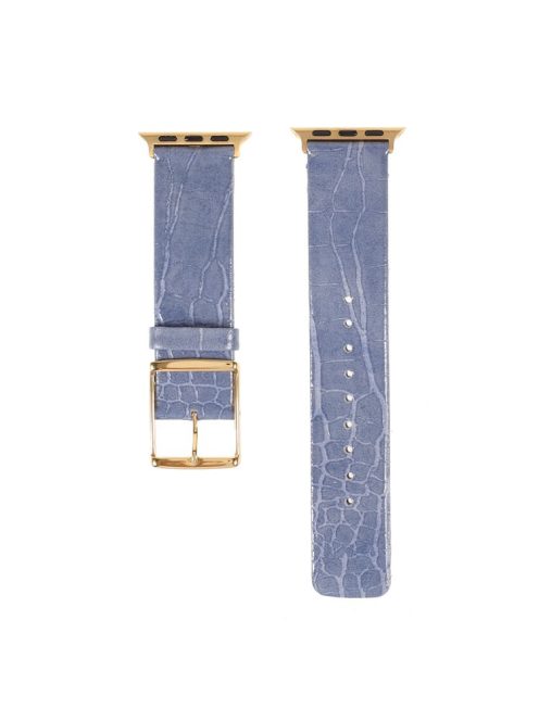 Crocodile Texture Genuine Leather Replacement Watch Band for Apple Watch Series 9 / 8 / 7 41mm / SE (2023) / SE(2022) / SE / 6 / 5 / 4 40mm / 3 / 2 / 1 38mm - Blue