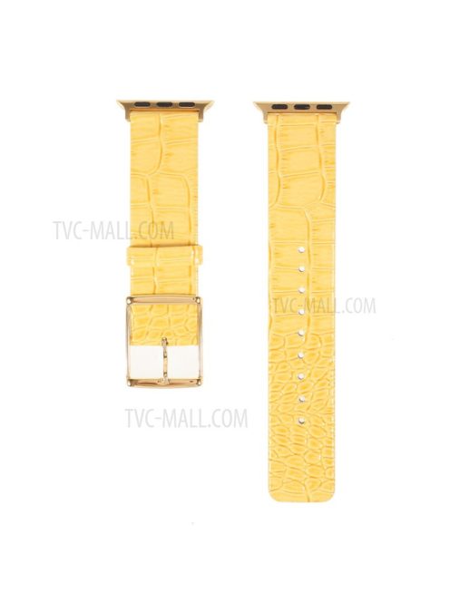 Crocodile Texture Genuine Leather Replacement Watch Band for Apple Watch Series 9 / 8 / 7 41mm / SE (2023) / SE(2022) / SE / 6 / 5 / 4 40mm / 3 / 2 / 1 38mm - Yellow