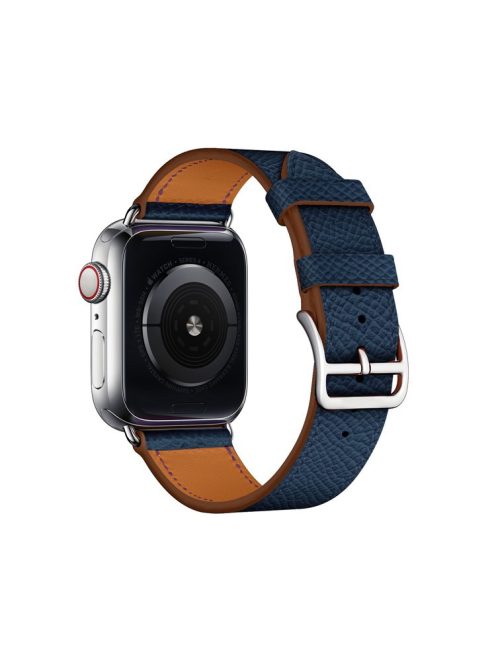 Cross Texture Genuine Leather Smart Watch Strap Replacement for Apple Watch Series 10 46mm / Ultra 2 Ultra 49mm / 9 8 7 45mm / SE (2023) SE (2022) SE 6 5 4 44mm / 3 2 1 42mm - Dark Blue