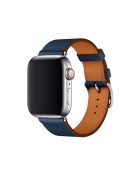 Cross Texture Genuine Leather Smart Watch Strap Replacement for Apple Watch Series 10 46mm / Ultra 2 Ultra 49mm / 9 8 7 45mm / SE (2023) SE (2022) SE 6 5 4 44mm / 3 2 1 42mm - Dark Blue