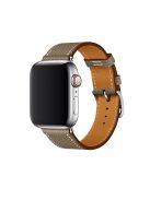 Cross Texture Genuine Leather Smart Watch Strap Replacement for Apple Watch Series 10 46mm / Ultra 2 Ultra 49mm / 9 8 7 45mm / SE (2023) SE (2022) SE 6 5 4 44mm / 3 2 1 42mm - Grey