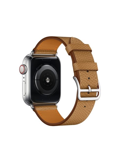 Cross Texture Genuine Leather Smart Watch Strap Replacement for Apple Watch Series 10 46mm / Ultra 2 Ultra 49mm / 9 8 7 45mm / SE (2023) SE (2022) SE 6 5 4 44mm / 3 2 1 42mm - Light Brown