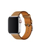 Cross Texture Genuine Leather Smart Watch Strap Replacement for Apple Watch Series 10 46mm / Ultra 2 Ultra 49mm / 9 8 7 45mm / SE (2023) SE (2022) SE 6 5 4 44mm / 3 2 1 42mm - Light Brown