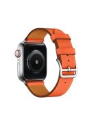 Cross Texture Genuine Leather Smart Watch Strap Replacement for Apple Watch Series 10 46mm / Ultra 2 Ultra 49mm / 9 8 7 45mm / SE (2023) SE (2022) SE 6 5 4 44mm / 3 2 1 42mm - Orange