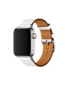 Cross Texture Genuine Leather Smart Watch Strap Replacement for Apple Watch Series 10 46mm / Ultra 2 Ultra 49mm / 9 8 7 45mm / SE (2023) SE (2022) SE 6 5 4 44mm / 3 2 1 42mm - White