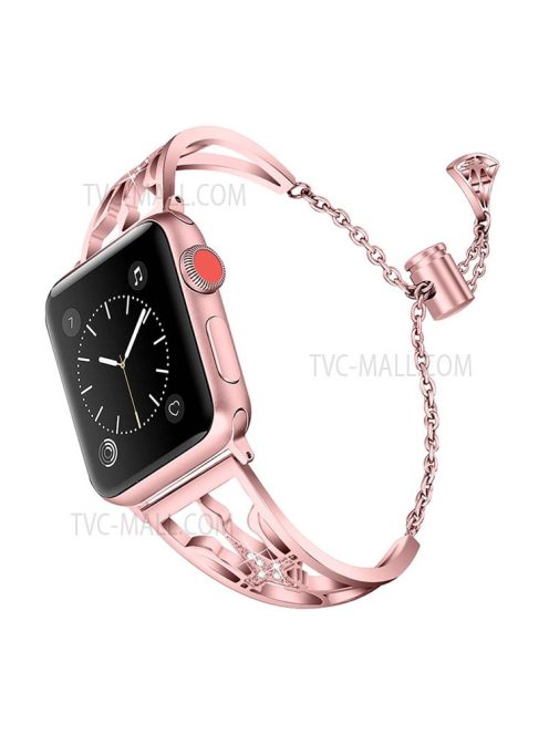 Crown Rhinestone Decor Hollow Watchband 304 Stainless Steel Watch Strap for Apple Watch Series 10 46mm / Ultra 2 Ultra 49mm / 9 8 7 45mm / SE (2023) SE (2022) SE 6 5 4 44mm / 3 2 1 42mm - Rose Pink